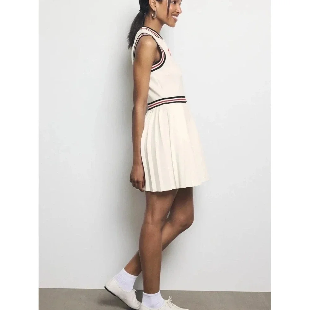 NWT Hunter Pleated Tennis Dress Mini Front Zip Sleeveless White Varsity Preppy M - Picture 4 of 12